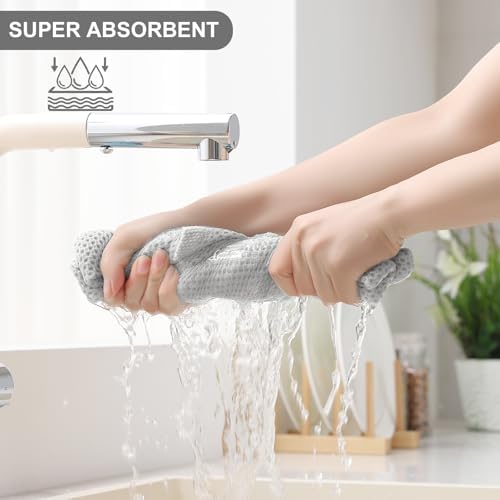 Homaxy 10 Pack 100% Cotton Kitchen Towels and Dishcloths Set, Light Gray - Image 3