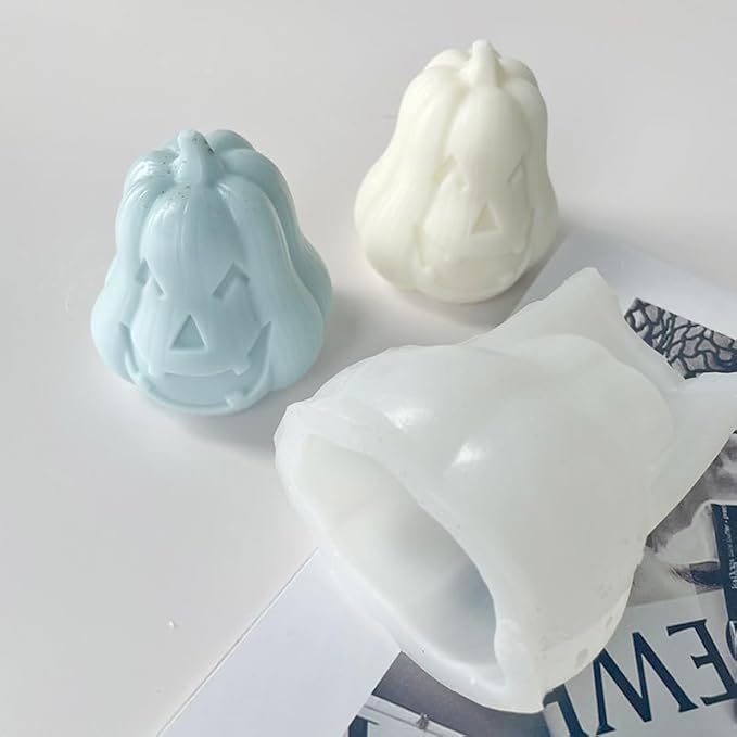 2 Pcs Halloween Candle Silicone Molds, DIY 3D Evil Pumpkin Candle Making Wax Mould Gypsum Ornament Resin Soap Chocolate Mold Home Decor