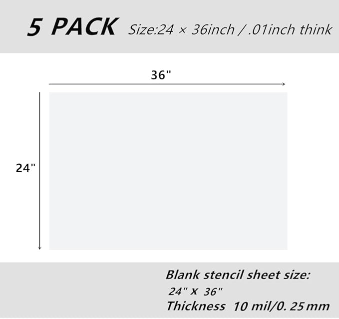 BANLTRE 5 Pack 24" x 36" 10mil/0.25mm Thick Clear Blank Stencil Sheet for Cutting,Craft Plastic Sheets (24" x 36" / 10mil)