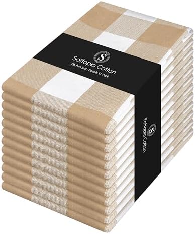 Buffalo Check 12 Pack Kitchen Towels, 16x26 Inches, Classic Farmhouse Plaid by SoftopiaCotton