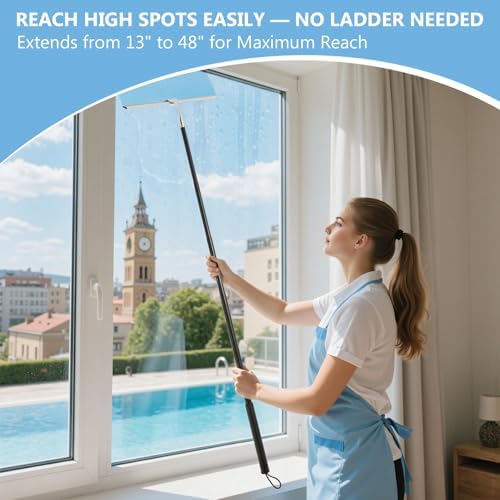 Squeegee for Shower Glass with Long Handle – Extends 13" to 48", Includes 2 - Image 6