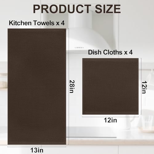 Homaxy 8 Pack 100% Cotton Kitchen Towels and Dishcloths Set, Dark Brown - Image 4