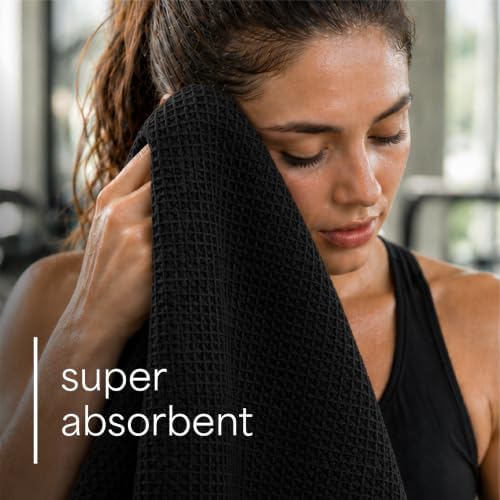 S&T INC. Microfiber Gym Towels, 3 Pack, Honeycomb Black - Image 2