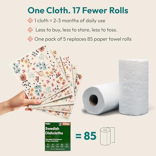 FEBU Swedish Dishcloths for Kitchen | 5 Pack Fresh Flowers Reusable Paper - Image 2