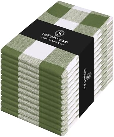 Mint Green and White 12 Pack Buffalo Check Kitchen Towels, 16x26 Inches by SoftopiaCotton