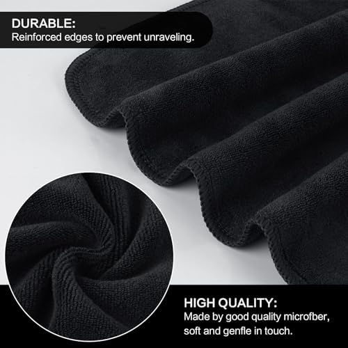 Microfiber Facial Cloths Fast Drying Washcloth 12inch x 12inch Black 2 pack - Image 4