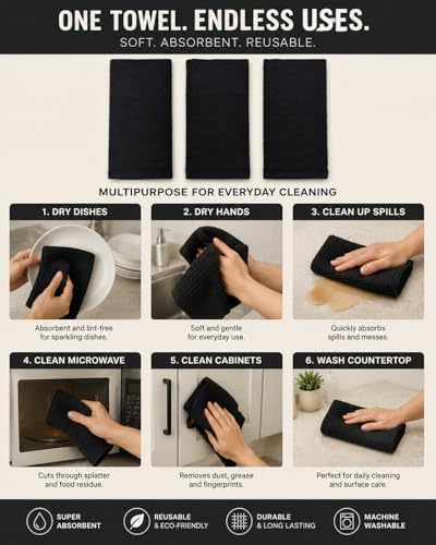 Dark Navy Blue Kitchen Hand Dish Towels, 100% Cotton - Image 4