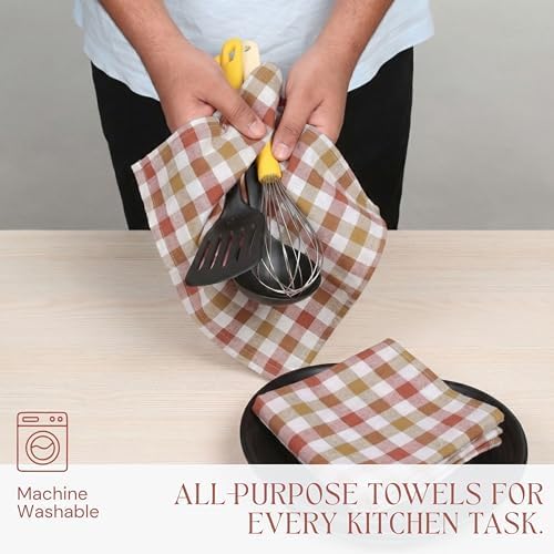 Multi Checkered Dish Towels 12 Pack, 18x26 Inches, 100% Cotton Kitchen Cloths - Image 4