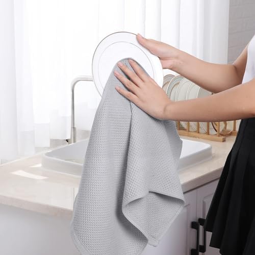 Homaxy 100% Cotton Waffle Weave Kitchen Towels, Light Gray - Image 4