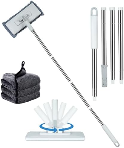 Disposable Dust Mop with 3 Shiny Cleaning Wipe Cloths, 360°Spin No Wash Mop by Ecopandy