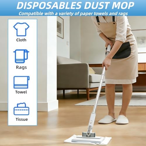 4 in 1 Snap Grip Mini Mop with Squeegee, Floor Scrub Brush with Long Handle - Image 2