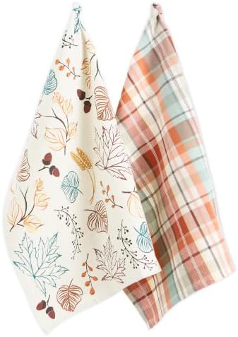 DII Fall Basics Kitchen Dishtowel Collection Printed & Plaid Fall Dish Towel Set by DII