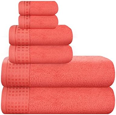 GLAMBURG 100% Cotton Ultra Soft 6 Pack Towel Set, Contains 2 Bath Towels 28x55 by GLAMBURG