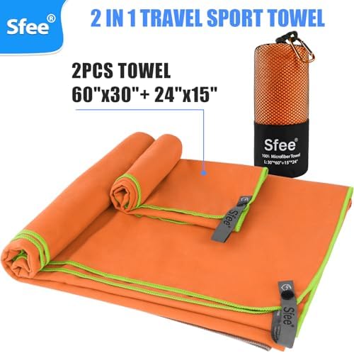 Sfee 2 Pack Microfiber Travel Towel, Quick Dry Camping Towel Large Beach Towel - Image 3