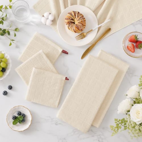 Kitinjoy 100% Cotton Kitchen Towels and Dishcloths Set - Image 2