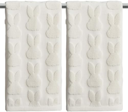2 Pack Easter Hand Towels White Rabbit Cotton Bathroom Towel Decorative by Unknown