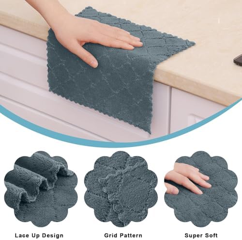 Homaxy Super Soft 16 Pack Coral Velvet Dish Cloths, Dark Grey - Image 3