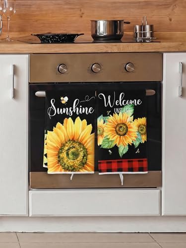 Bencailor 4 Pcs Sunflower Kitchen Towels Red Black Hand Dish Towels Gifts - Image 4