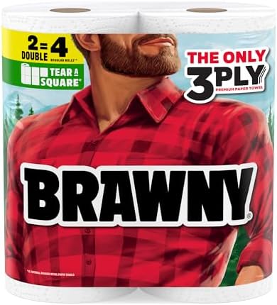 Brawny Tear-A-Square 3-Ply Paper Towels, 2 Double Rolls = 4 Regular Rolls by Brawny%C2%AE