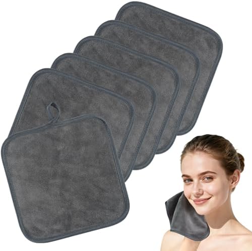 Microfiber Facial Cloths Fast Drying Washcloth 8inch x 8inch Grey 6 pack by SINLAND