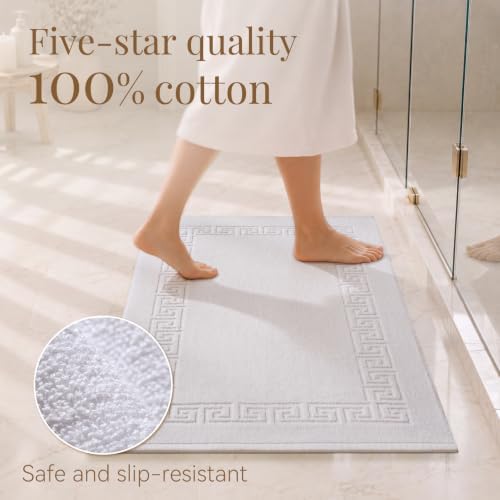 100% Cotton Bath Mat Towel, Soft & Absorbent Floor Towels 20"x32"White - Image 4