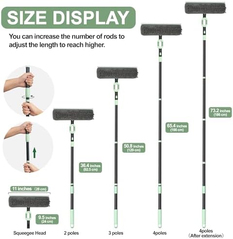 Window Squeegee with Extension Pole, 73.6 Inch Bendable Head Telescoping Long - Image 5