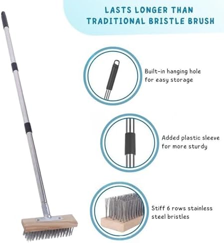 Deck Brush with Long Handle, Wire Deck Scrub Brush, High Efficiency Stainless - Image 2