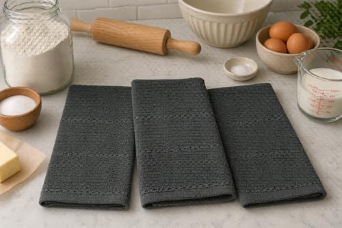 Serafina Home Dark Grey Gray Kitchen Hand Dish Towels: Oversized 28" x 18" - Image 3
