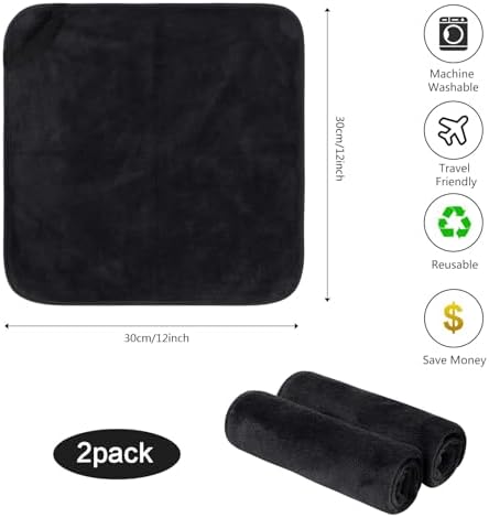 Microfiber Facial Cloths Fast Drying Washcloth 12inch x 12inch Black 2 pack - Image 2