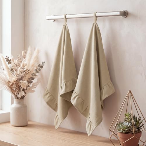 HunnmingRe Beige Kitchen Towels Set of 2, Retro Ruffled Dish Towels - Image 7