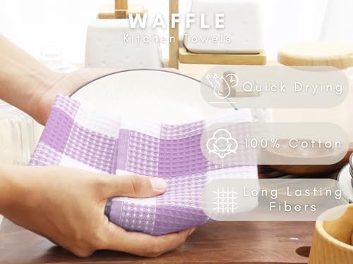 Waffle Weave Plaid Dish Cloth, DishTowel 15x25"Set of 6 - Image 2