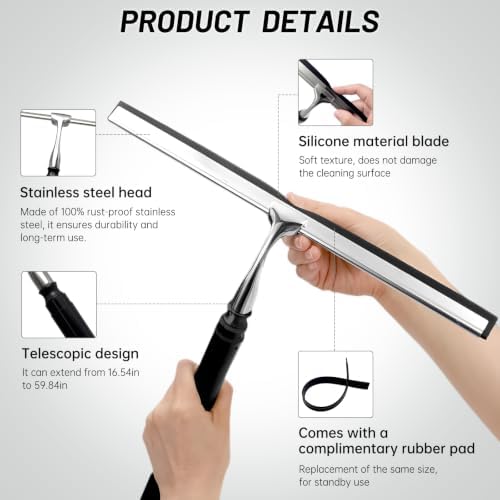 Squeegee for Shower Glass, Shower Squeegee for Glass Doors, Telescopic Window - Image 3