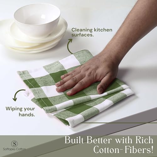 Mint Green and White 12 Pack Buffalo Check Kitchen Towels, 16x26 Inches - Image 3
