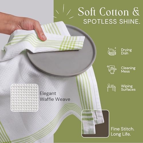Waffle White & Lemon Green 4 Pack Kitchen Towels, 100% Cotton, 16x26 inches - Image 5