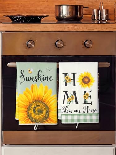 Bencailor 4 Pcs Sunflower Kitchen Towels Sage Green Hand Dish Towels Gifts - Image 6