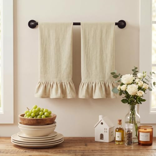HunnmingRe Beige Kitchen Towels Set of 2, Retro Ruffled Dish Towels - Image 4