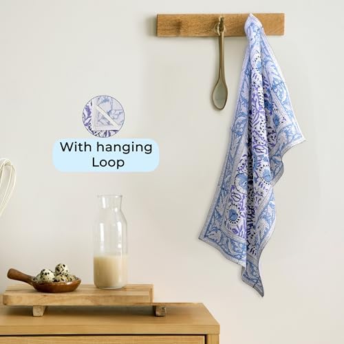 CPC Indigo Blue Hand Block Print Waffle Kitchen Towel Set of 3-16 x 28 Inch - Image 3