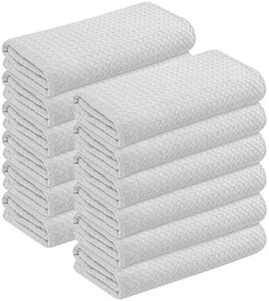 White Waffle Kitchen Dish Towels 100% Cotton, Quick Drying, Bar & Hand Towels by SoftopiaCotton