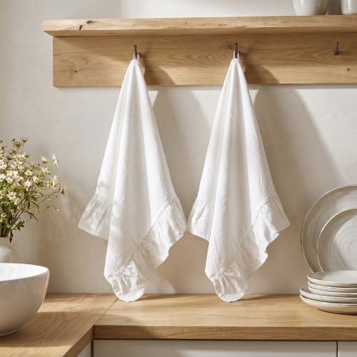 HunnmingRe White Kitchen Towels Set of 2, Retro Ruffled Dish Towels - Image 7