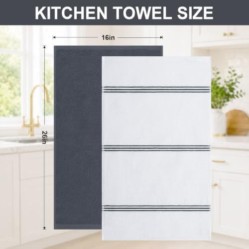 Homaxy Dual Design Cotton Kitchen Towels, Dark Grey - Image 3