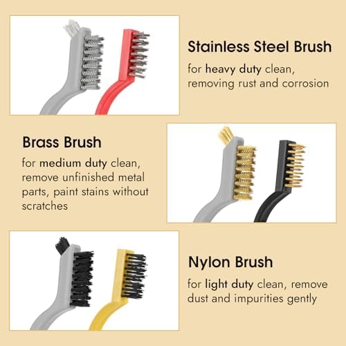 Wire Brush for Cleaning, Small Brass Steel Nylon Brush, Metal Rust Remover - Image 3