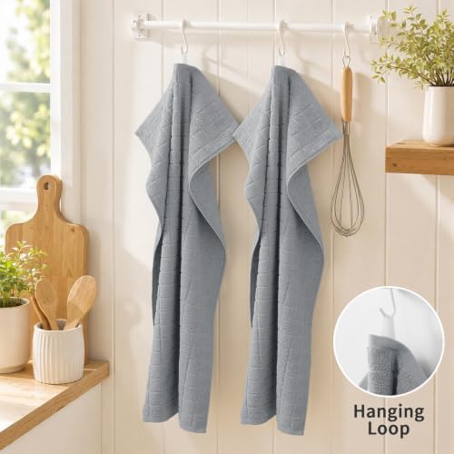 Kitinjoy Premium Cotton Check Kitchen Towels 8 Pack, Light Grey - Image 5