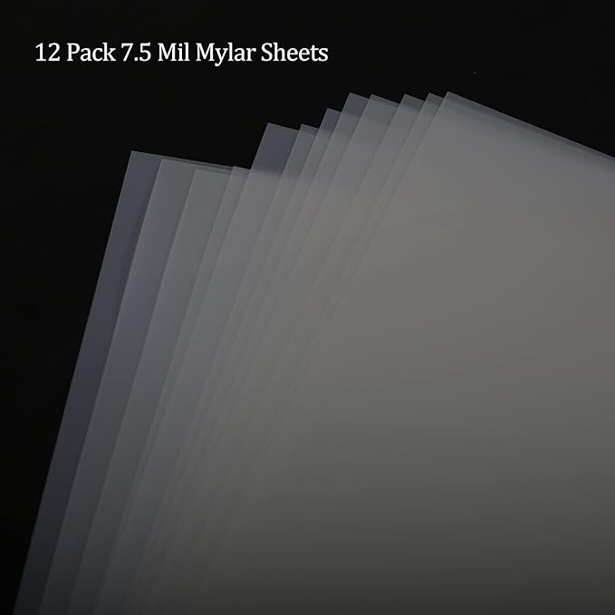 12 Pack 7 mil Blank Stencil Sheets 12 x 24 inch Mylar Sheet, Acetate Sheets for Crafts, Milky Translucent PET Template Material