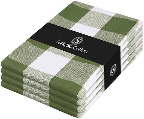 Mint Green and White Buffalo Check Kitchen Towels, 16x26 Inches, 4 Pack by SoftopiaCotton