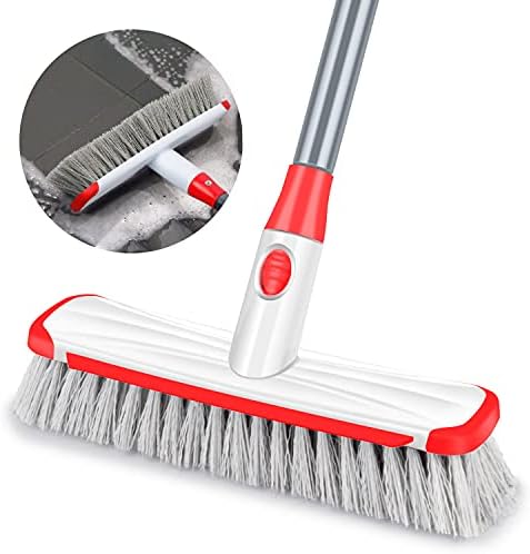 Floor Scrub Brush with Long Handle, Scrubbing Brush Squeegee Broom by ILAVCOOL