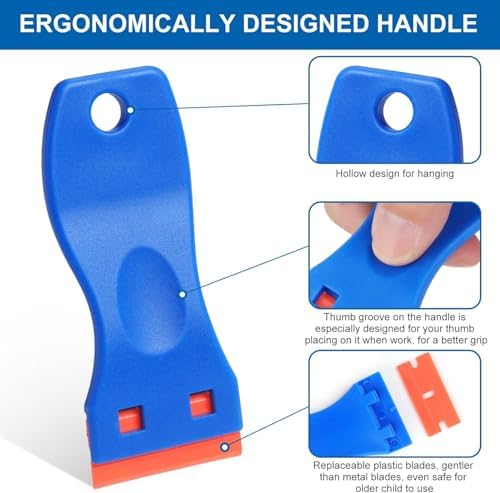 10 Pcs Razor Scraper with 100 Pcs Plastic Blades, Plastic Razor Blade Scraper - Image 3