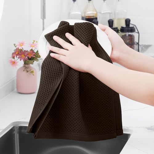 Homaxy 100% Cotton Waffle Weave Kitchen Towels, Dark Brown - Image 4
