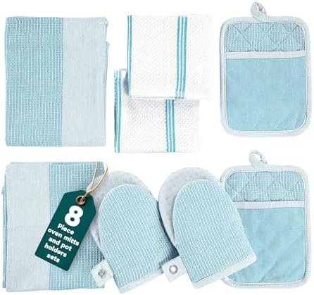 Casa Platino Oven Mitts and Pot Holders Sets, 8-Piece – 500°F Heat Resistant by CasaPlatino
