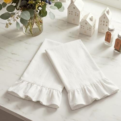 HunnmingRe White Kitchen Towels Set of 2, Retro Ruffled Dish Towels - Image 3