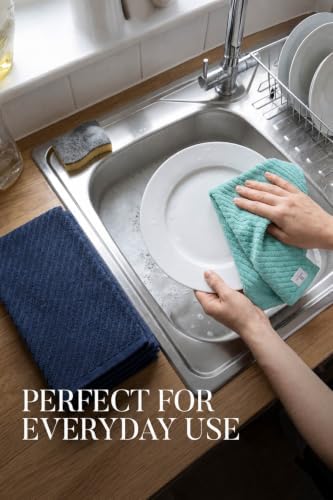 Bumble Kitchen Towels, 100% Cotton, Dish Towels Aqua Navy - Image 5
